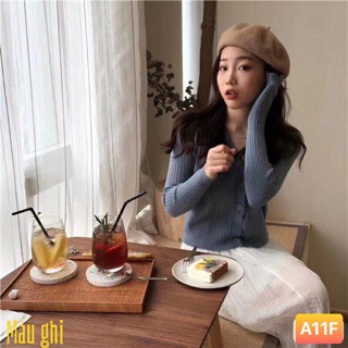 áo cadigan len nữ 3 khuy dài tay nhiều màu