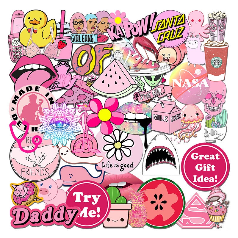 ❉ VSCO： Pink Romantic Series 01 - GirlGang Cozy Graffiti Stickers ❉ 50Pcs/Set Mixed Fashion DIY Luggage Laptop Skateboard Doodle Decals Stickers