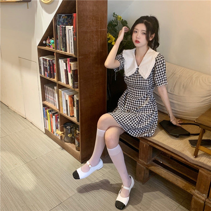 Đầm Ngắn Họa Tiết Sọc Caro Dễ Thương Phong Cách Nhật Bản Thời Trang Mùa Hè Cho Nữ