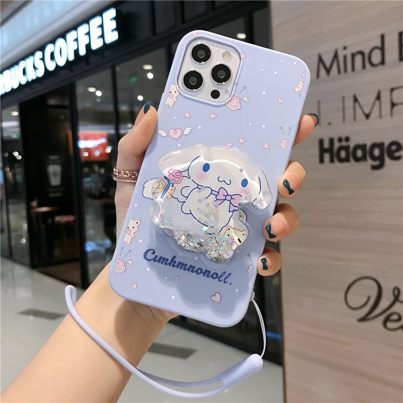 Ốp điện thoại mềm có giá đỡ lấp lánh + dây đeo cho iPhone 12 13 11 Pro X XS Max XR 6 6S 7 8 Plus SE 2020