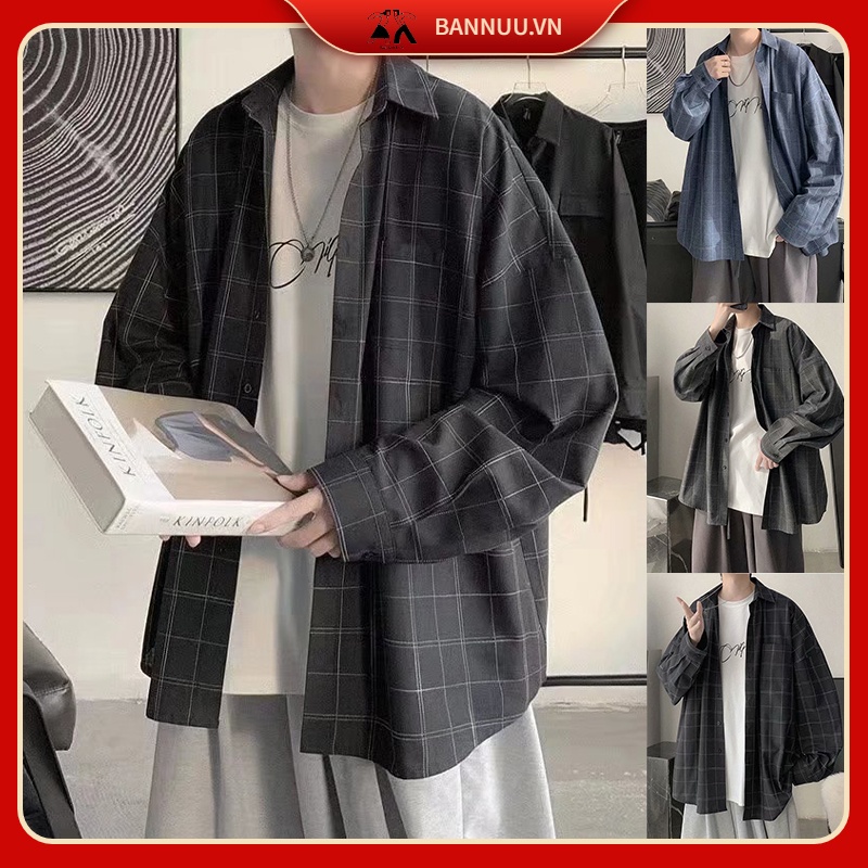 Áo sơ mi dáng rộng nam họa tiết kẻ sọc phong cách Hàn Quốc áo sơ mi nam sọc caro thời trang áo sơ mi caro nam áo sơ mi nữ form rộng bông áo sơ mi form rộng