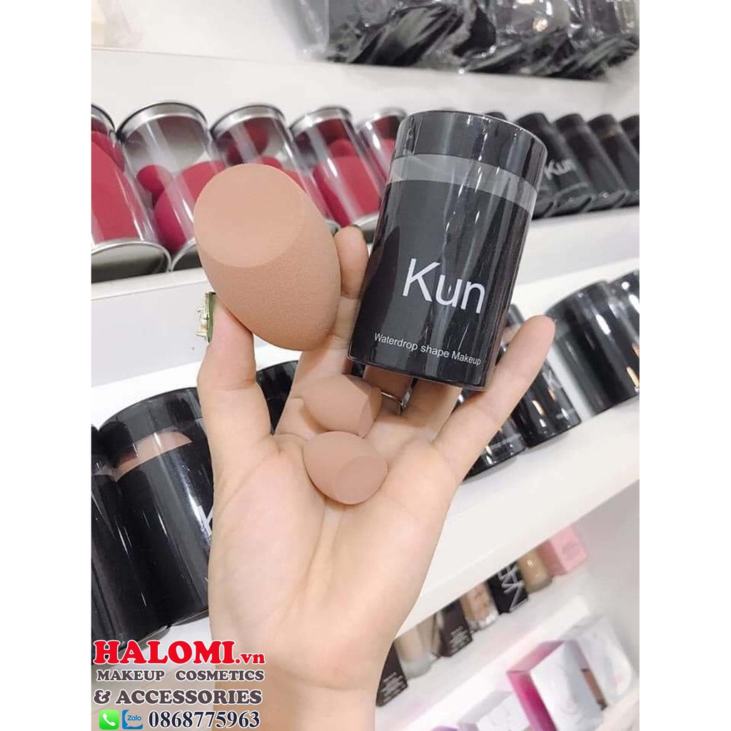 Bông mút tán kem nền Kun set gồm 3 chiếc siêu mịn bám phấn chuyên dùng cho makeup