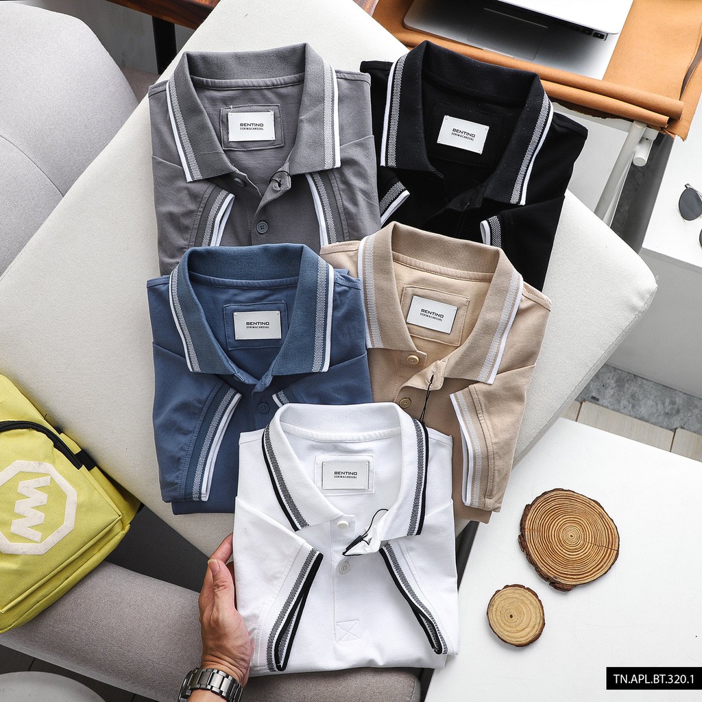 Áo polo nam phối viền vải cotton gai - BENTINO