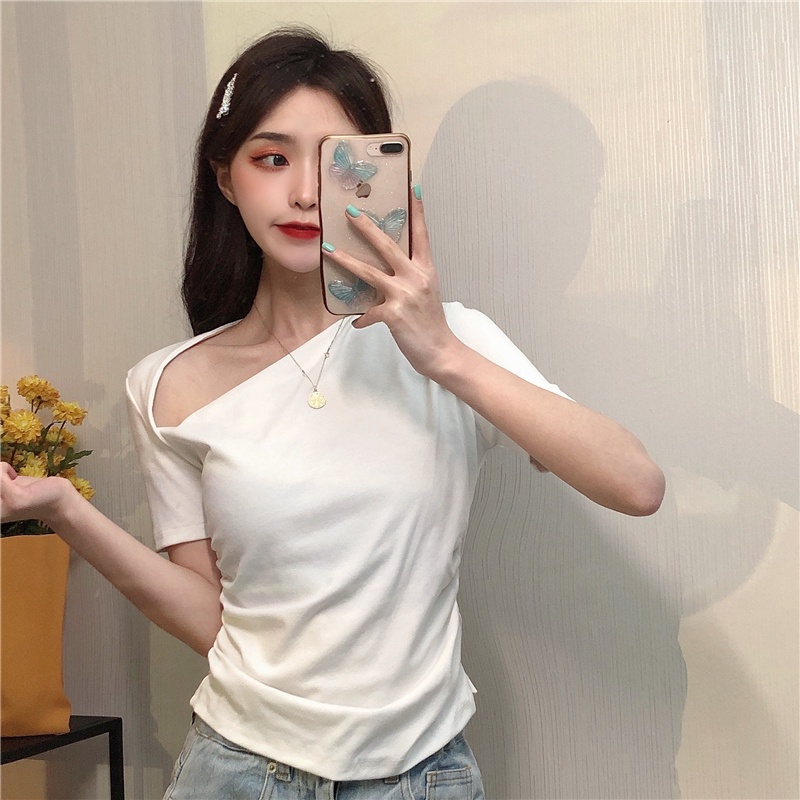 Áo thun nữ ngắn tay trơn màu hàn quốc