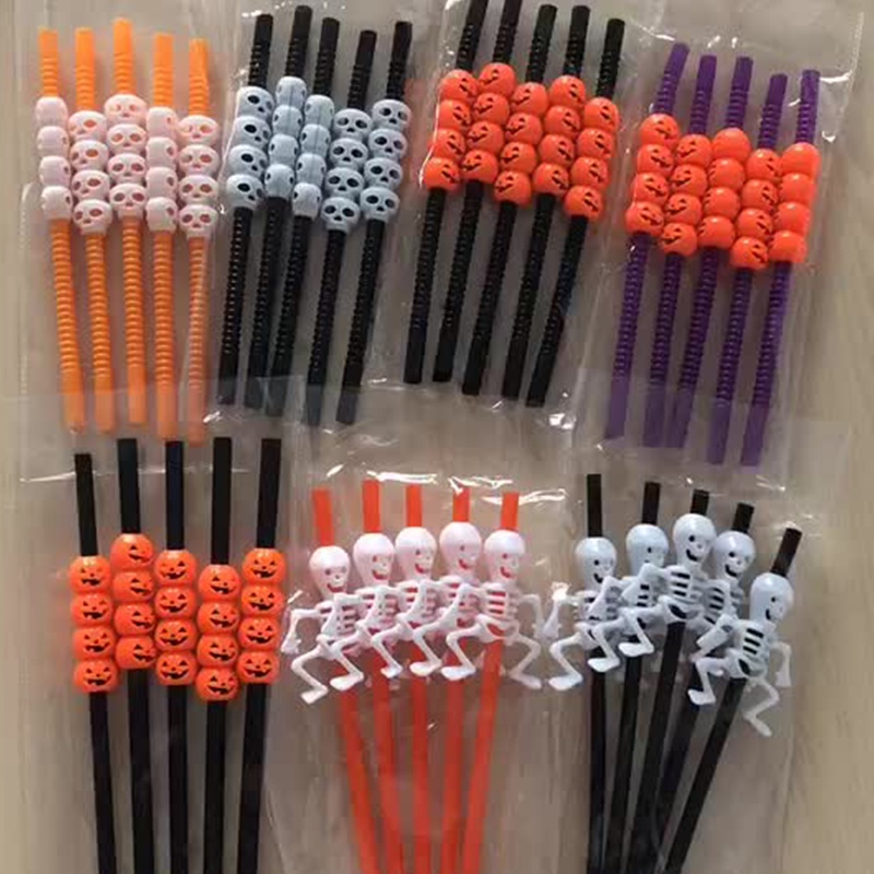 Halloween Party Drink Straws Halloween Decor Supply Skeleton Skull Pumpkin