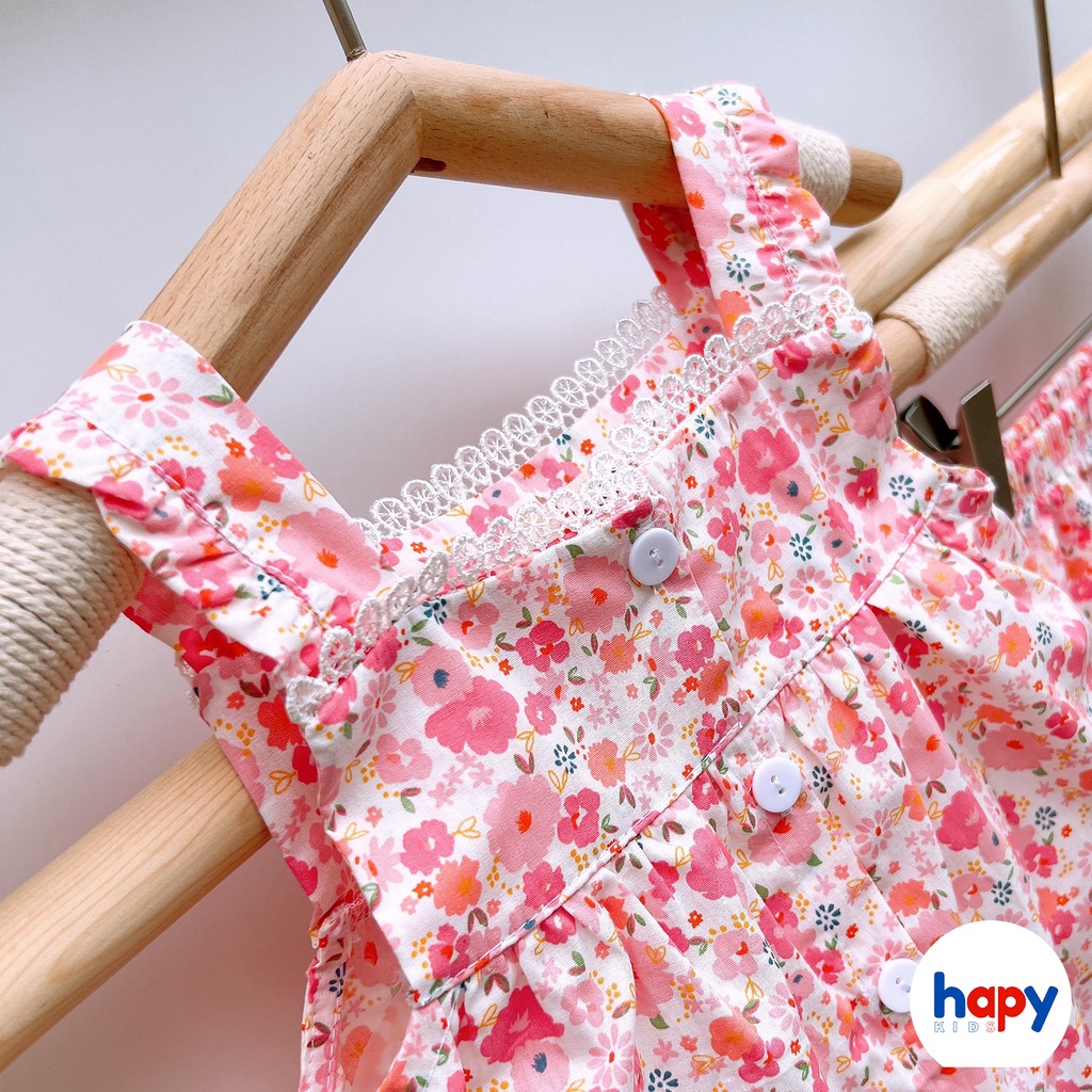 Đồ bộ bé gái 2 dây HAPYKIDS, cho bé từ 0 đến 6 tuổi chất vải thô thoáng mát B916b
