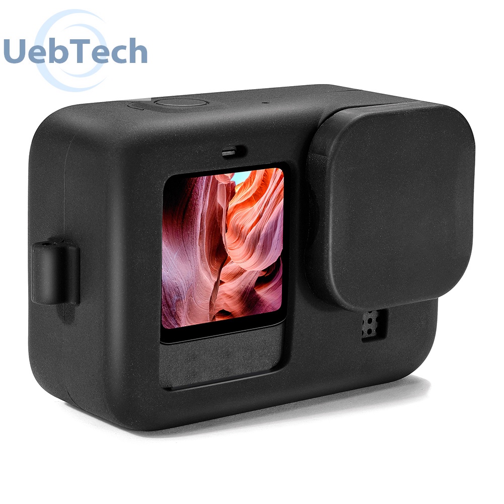 Khung vỏ bảo vệ máy ảnh bằng silicon với nắp ống kính và dây đeo cho GoPro Hero 9