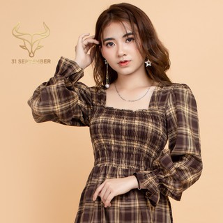 Váy nữ cổ vuông dáng xòe họa tiết kẻ caro freesize - 31 September mã S001