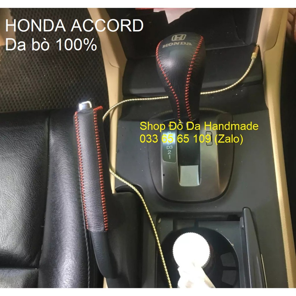 Bọc da cần số phanh tay Honda Accord số tự động bằng da bò, bảo hành 12 tháng, nhiều mầu
