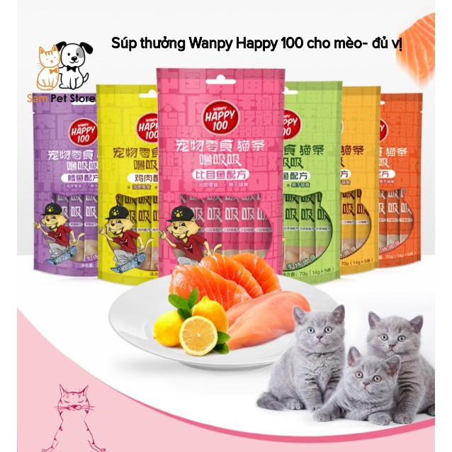Súp thưởng cho mèo Wanpy Happy 100 gói 5 thanh* 14g