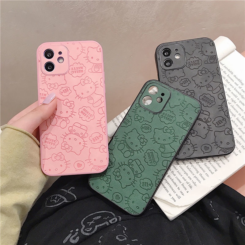 Ốp điện thoại da chống sốc hình hello kitty cho iphone13 11 12 pro max XR 8P