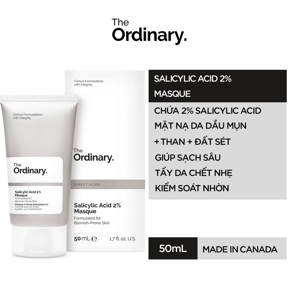 The Ordinary Salicylic Acid 2% Masque Mặt nạ tẩy da chết từ than & đất sét giảm mụn & đều màu da 50ml
