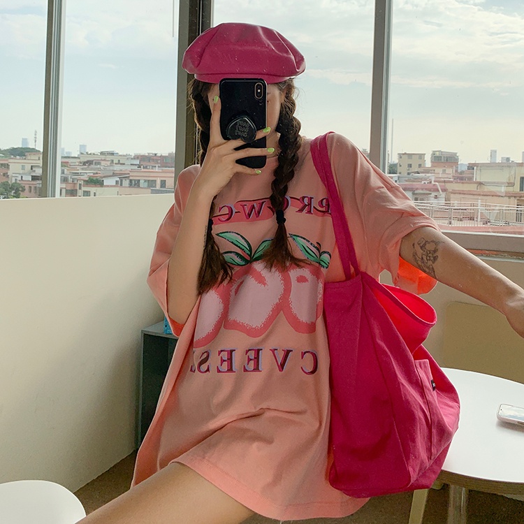 SUXI Áo Thun Ngắn Tay Dáng Rộng In Hình Trái Cây Phong Cách Cổ Điển Thời Trang Mùa Hè Cho Nữ