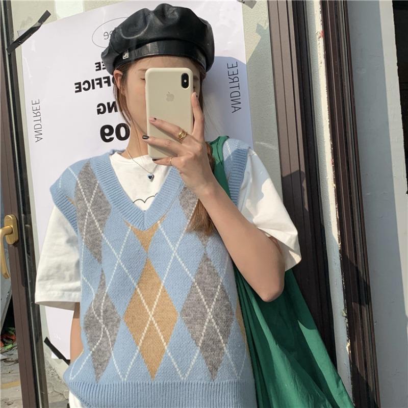 Áo len không tay cổ chữ V họa tiết kim cương phong cách retro Hàn Quốc cho nữ
 | WebRaoVat - webraovat.net.vn