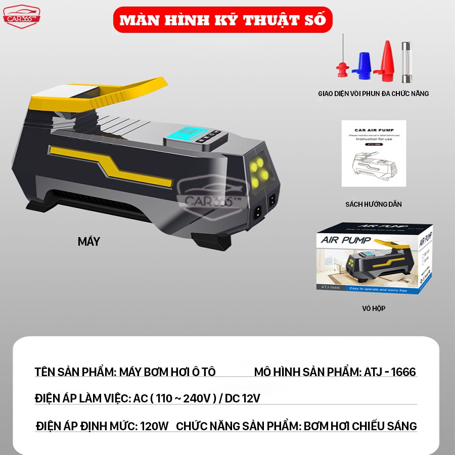 Máy bơm hơi ô tô điện tử thông minh tự ngắt cao cấp CAR365 có màn hình hiển thị - BẢO HÀNH 12 THÁNG - CAR32