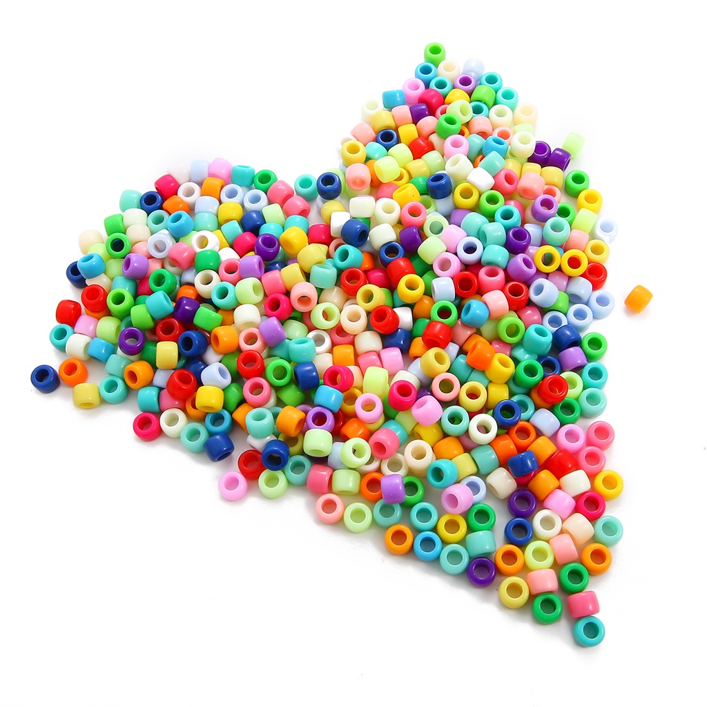 100pcs 9mm x6mm Acrylic Solid Color Round Beads Plastic Solid Color Beads Jewelry Making DIY Handmade Bracelet Loose Beads Large Hole Round Beads