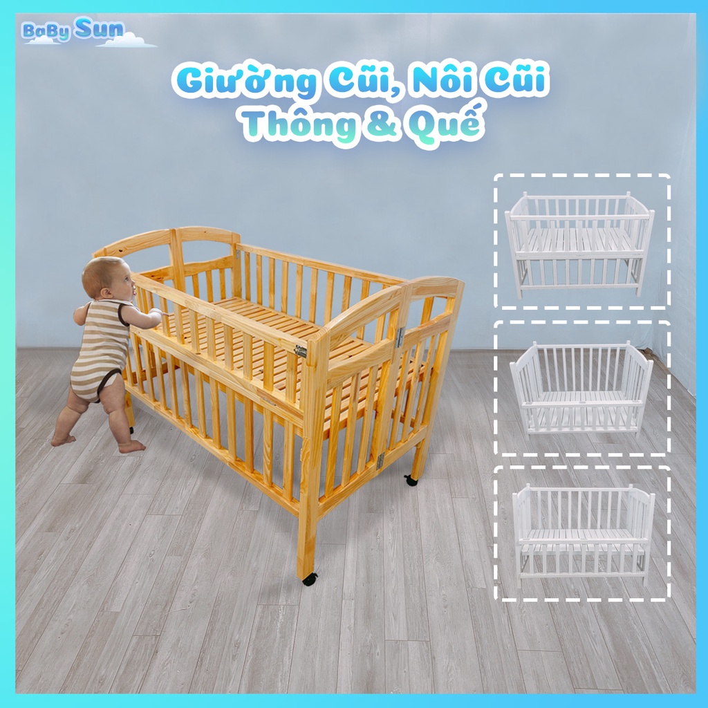 Nôi Cũi Cho Bé Giường Cũi Đa Năng Gấp Gọn 3in1 BabySun Cho Bé Từ 0-4 Tuổi Kích Thước (110x70x96cm) Tặng Bánh Xe BH 24