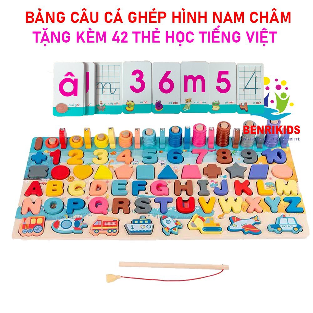 Đồ Chơi Câu Cá Bằng Gỗ, 7 in 1, Ghép Số Và Hình, Giáo Dục Từ Bé, Phát Triển Tư Duy, Giúp Bé Sáng Tạo