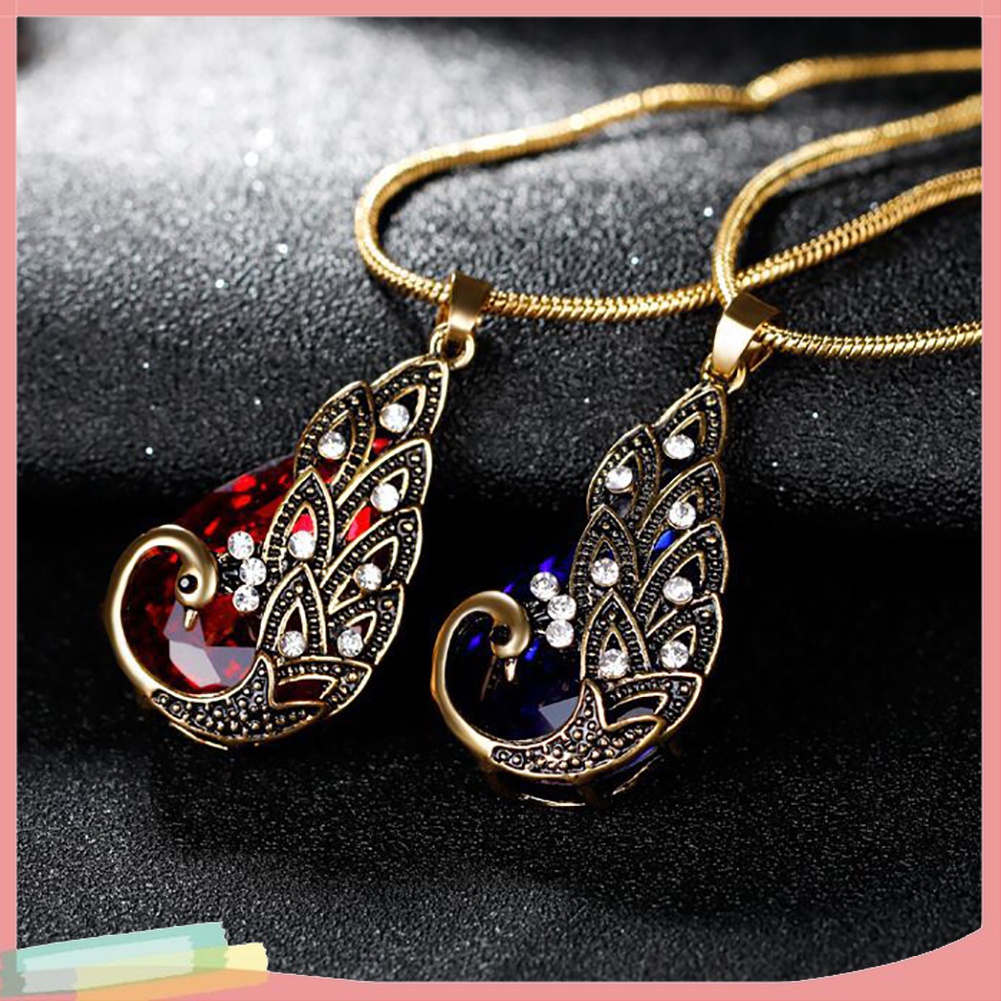 Bộ 3 Vòng cổ Và Đôi Khuyên Tai Hình Con Công Đính Đá Thời Trang Cho Nữ