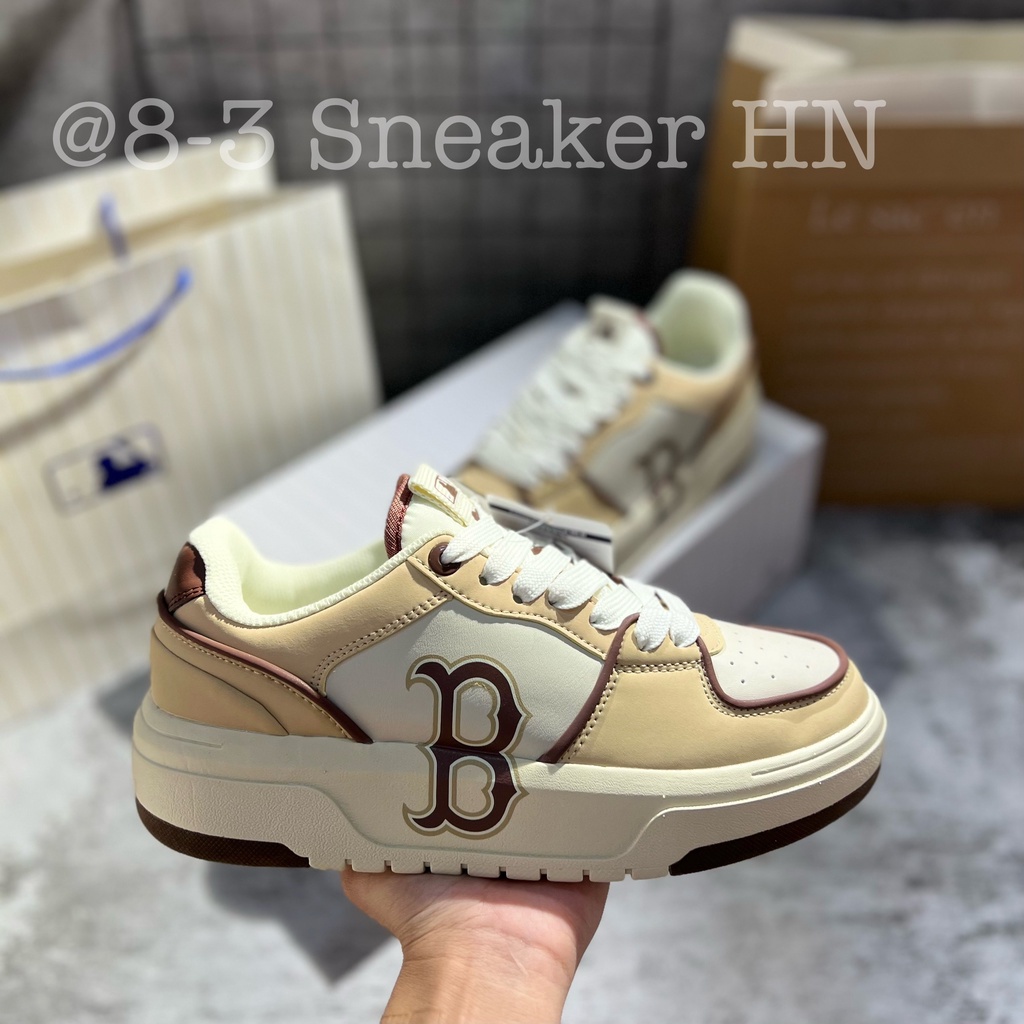 GIÀY THỂ THAO MLB Liner Chữ B Nâu Kem Cao Cấp, Giày Chunky Ofwhite Boston Nâu Mới