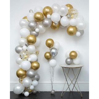 Set 102 bong bóng vàng trắng trang trí tiệc sinh nhật