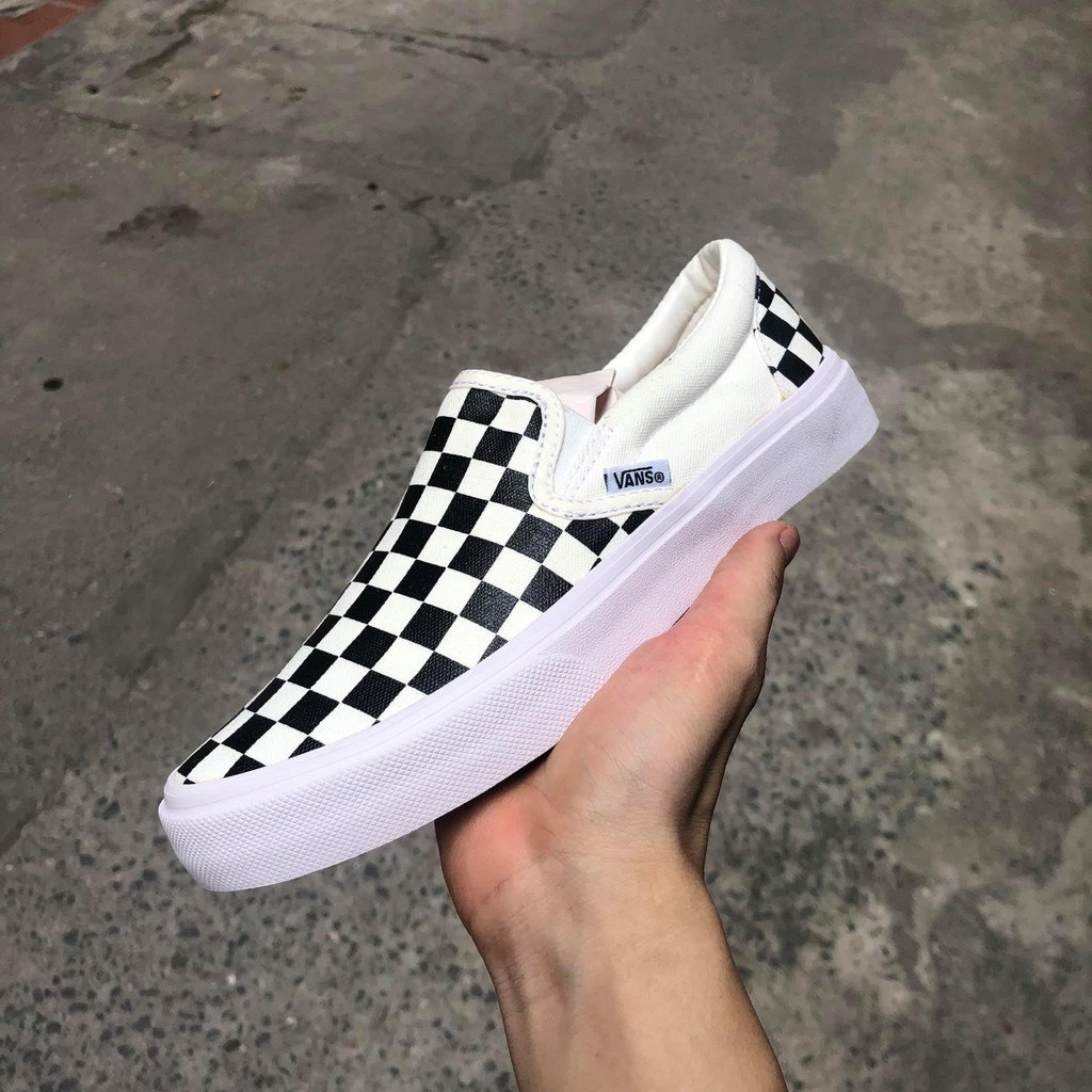 Giày lười nam nữ loại đẹp full box - Giày thể thao Slip On Vans Caro kẻ sọc đen trắng cá tính ulzzang, đế êm lót da D9 | BigBuy360 - bigbuy360.vn