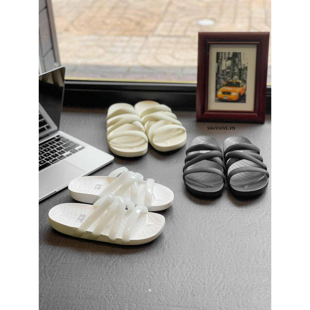 Crocs Splash Strappy Glossy Nữ - Quai đan dây đế thấp 2-3cm - Dép nhẹ êm - SSG -  Sauvuive