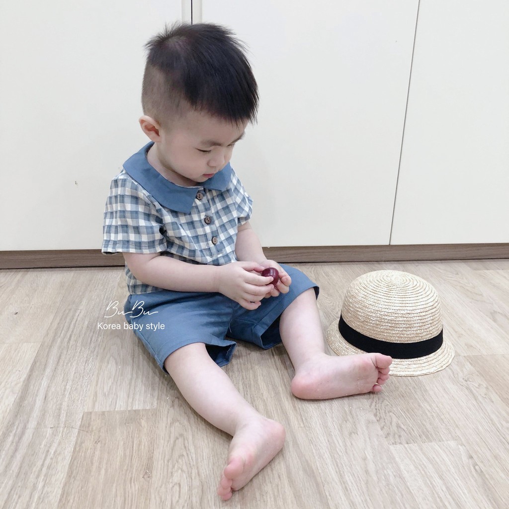 Set Cổ Mix Cho Bé Trai Chất Linen Kẻ Caro Thoáng Mát ❤️ Hàng Thiết Kế BuBu