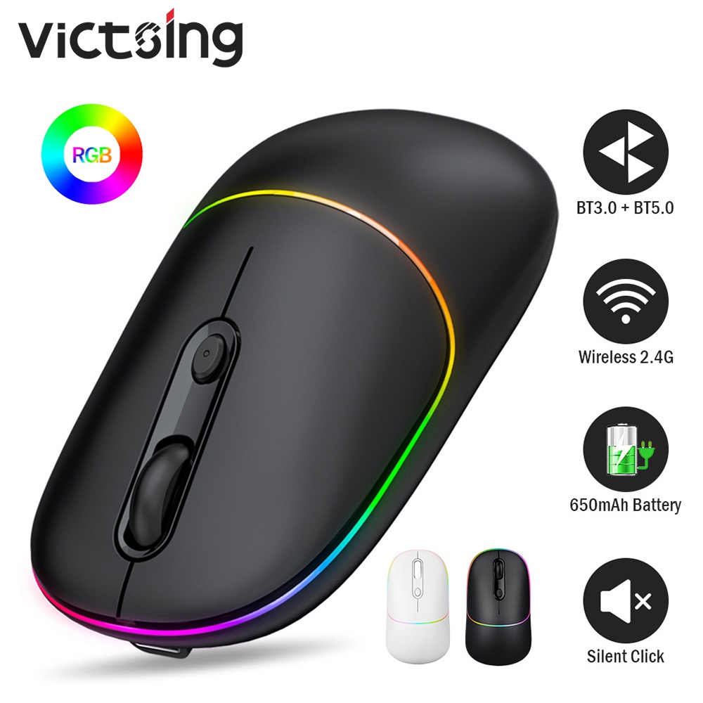 Chuột Không Dây Bluetooth 5.0/3.0 + 2.4G T15 RGB Có Thể Sạc Lại