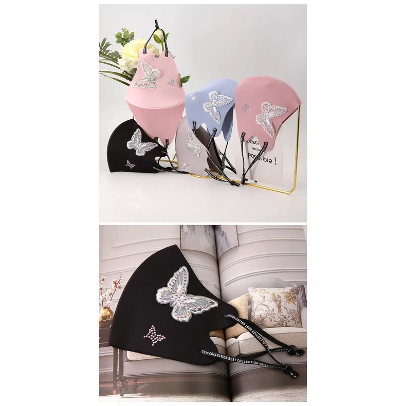 Khẩu trang xu cấp độ 5 hình bướm quai thêu chữ đẹp lạ