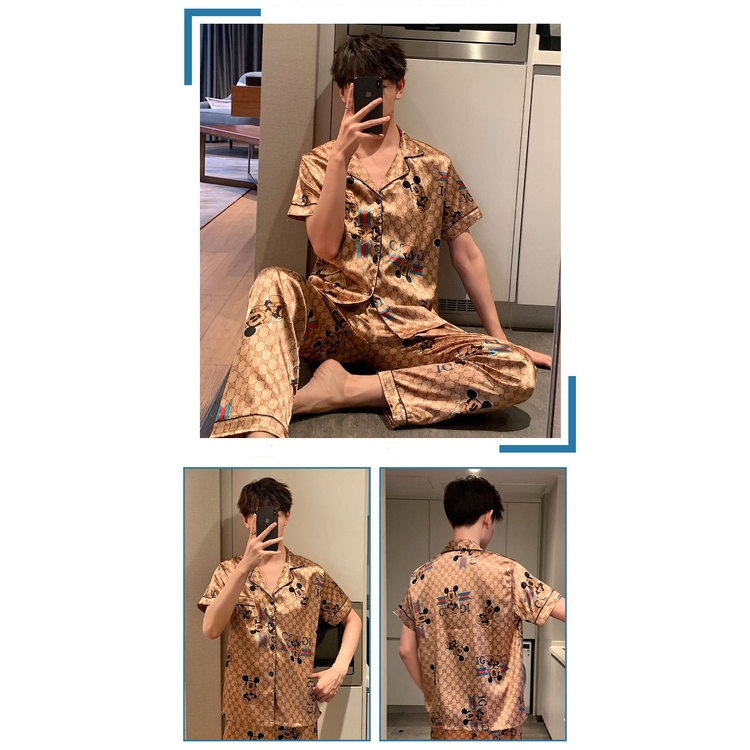 Pijama Đồ Mặc Nhà Nam Áo Cộc Quần Dài Bigbang Luxury Chất Lụa Phi Bóng