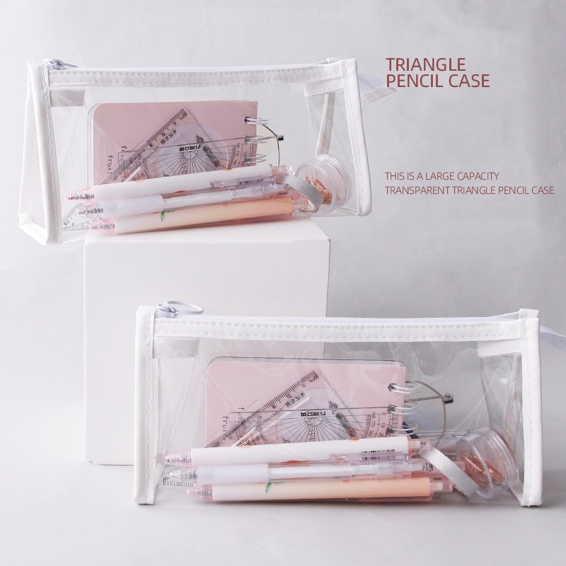 Túi Đựng Bút Bằng TPU Trong Suốt Chống Nước Hình Tam Giác Khung Màu Morandi C6645