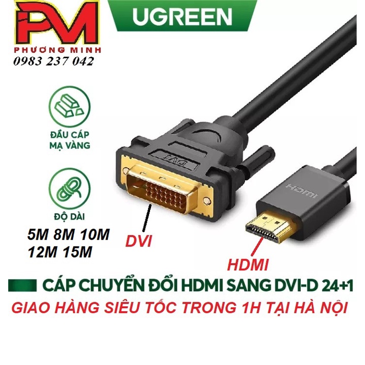 Cáp HDMI To DVI 24+1 dài 5M 8M 10M 12M 15M Cao cấp Ugreen 10137 10164 10138 10165 10166 - Hàng chính hãng