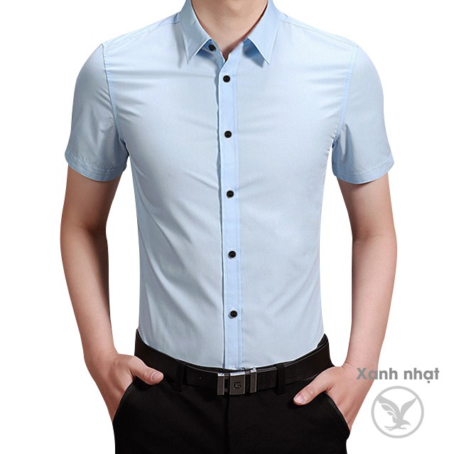 Áo sơ mi nam tay ngắn màu xanh dương cực chất
