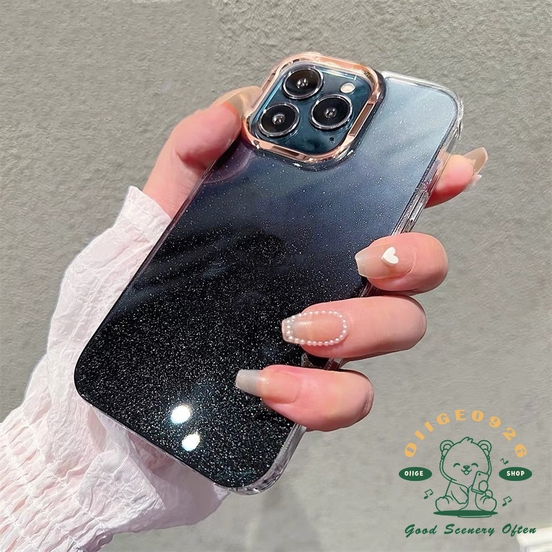 Ốp Điện Thoại TPU Nhôm Hai Màu gradient Lấp Lánh Có Nhẫn Đỡ Cho Iphone 13 12 11 Pro Max