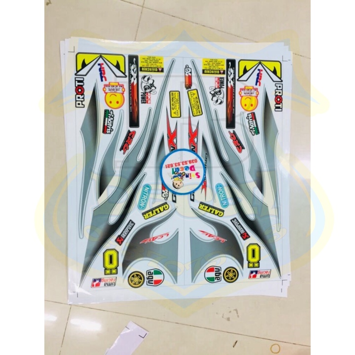 ( Quí khách vui lòng mang ra tiệm cho thợ dán ) Tem exciter 2010 lửa trắng xanh ngọc