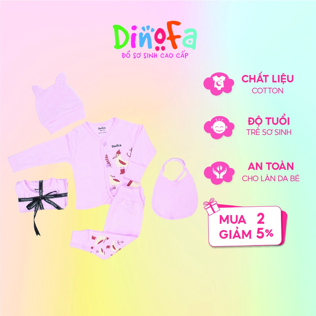 Bộ quần áo sơ sinh đồ bộ bé trai bé gái cotton dài tay, cúc thẳng, Set 4 món cho trẻ sơ sinh 0-3m, họa tiết con cò_B05