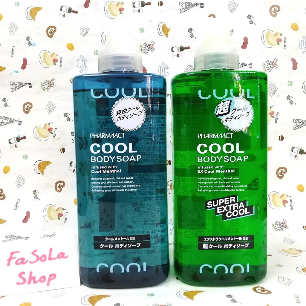 Bộ sữa tắm / dầu gội nam PHARMAACT Nhật Bản chai siêu to 600ml bạc hà mát lạnh cool bodysoap tonic shampoo