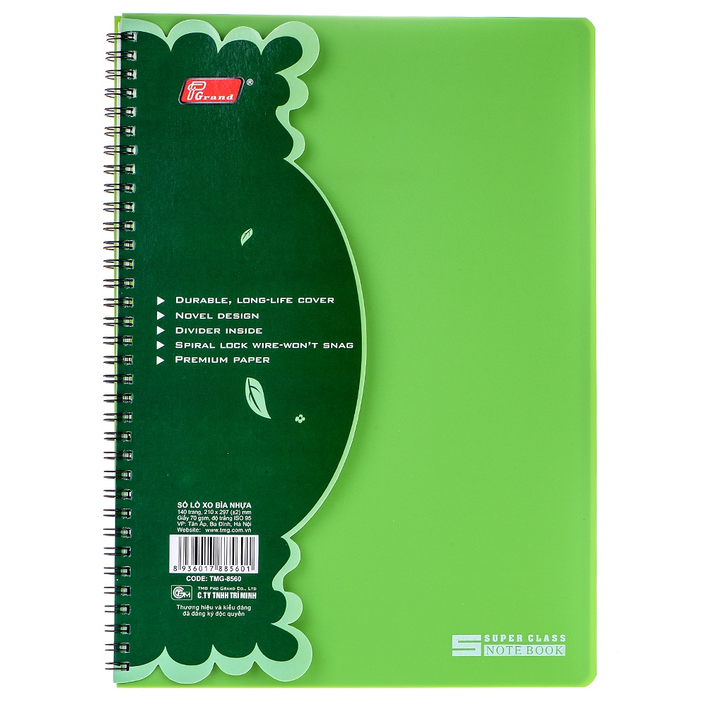 Sổ lò xo A4 / A5 bìa nhựa Pgrand TMG-8560 140 trang cao cấp - Giấy dày định lượng 70gsm -1 quyển -giao ngẫu nhiên