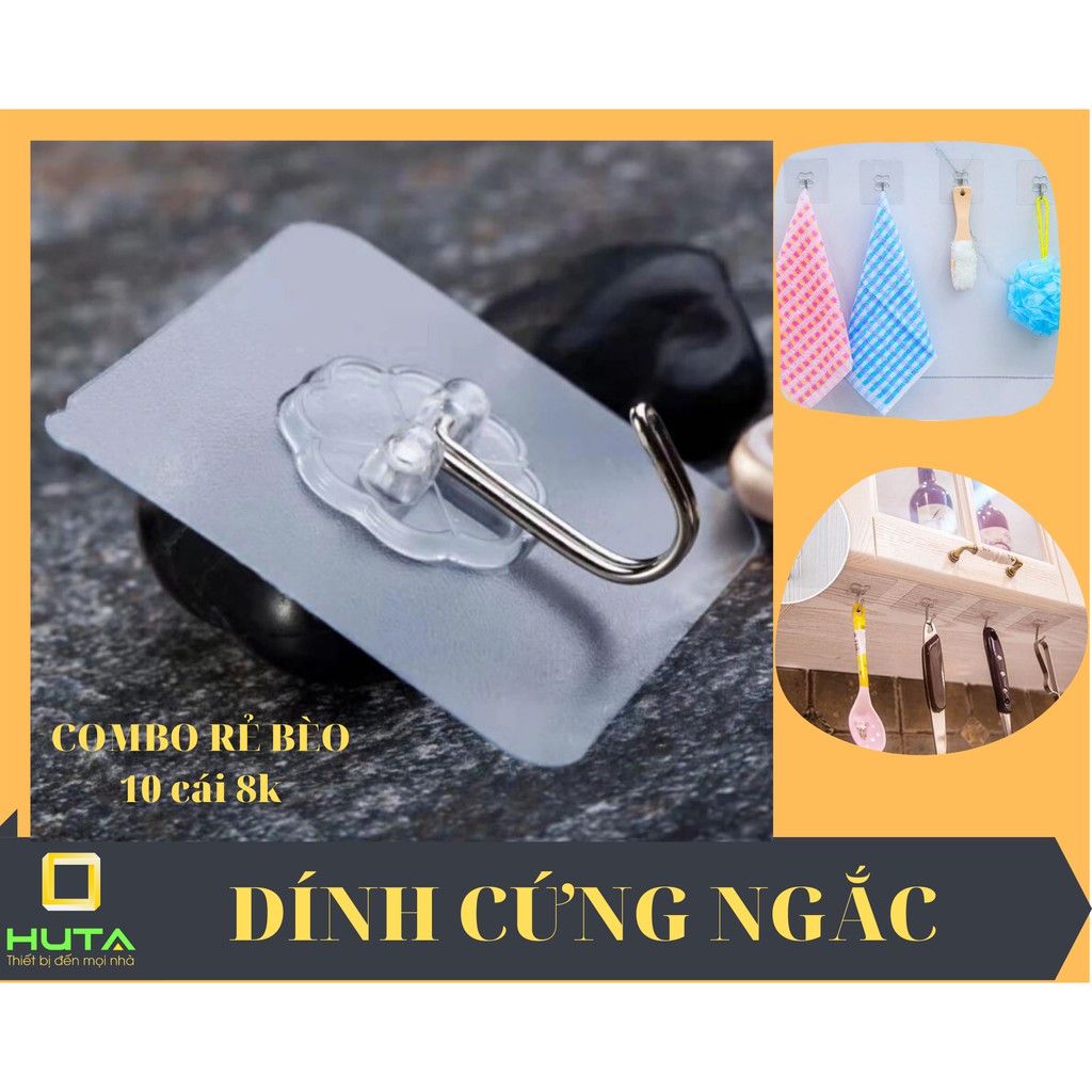 Combo 10 miếng móc dán tường siêu dính, siêu chịu lực 60x60 - HUTA Shop