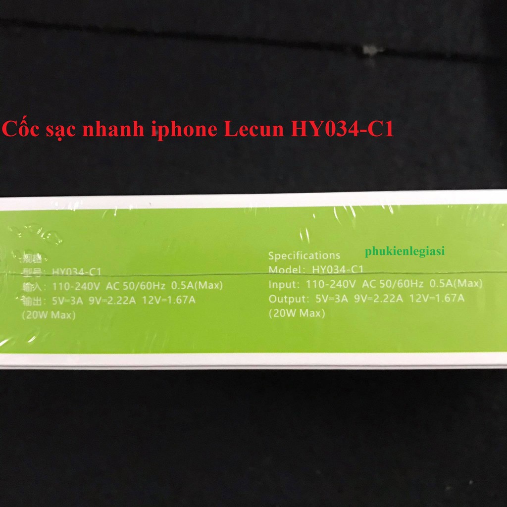 Cốc sạc nhanh iphone 20W chuẩn PD type C to lightning hiệu Lecun HY034-C1 C41