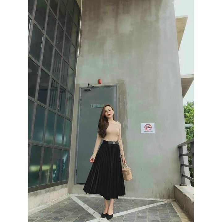 chân váy dập ly dài xếp tầng hàng quảng châu chất lụa mềm mịn