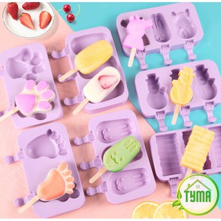 Khuôn làm kem, khay làm kem Silicon tặng kèm 50 que gỗ siêu Cute, Làm kem siêu dễ dàng GD_Khuonkem