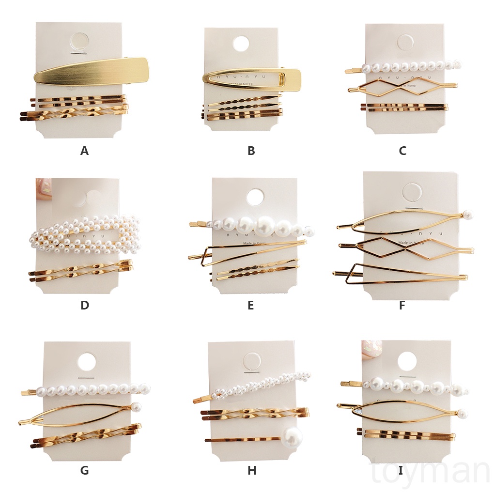 Kẹp tóc kim loại đính hạt ngọc trai giả chống trượt thời trang xinh xắn cho nữ loại 1