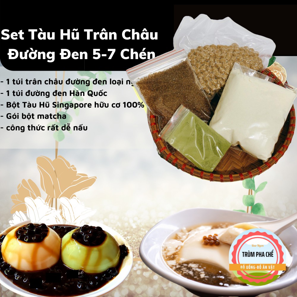 💖BAO NGON💖 Set Tàu Hũ Trân Châu Đường Đen 10-12 Chén Siêu Ngon - Bột Tàu Hũ Singapore Chính Hãng