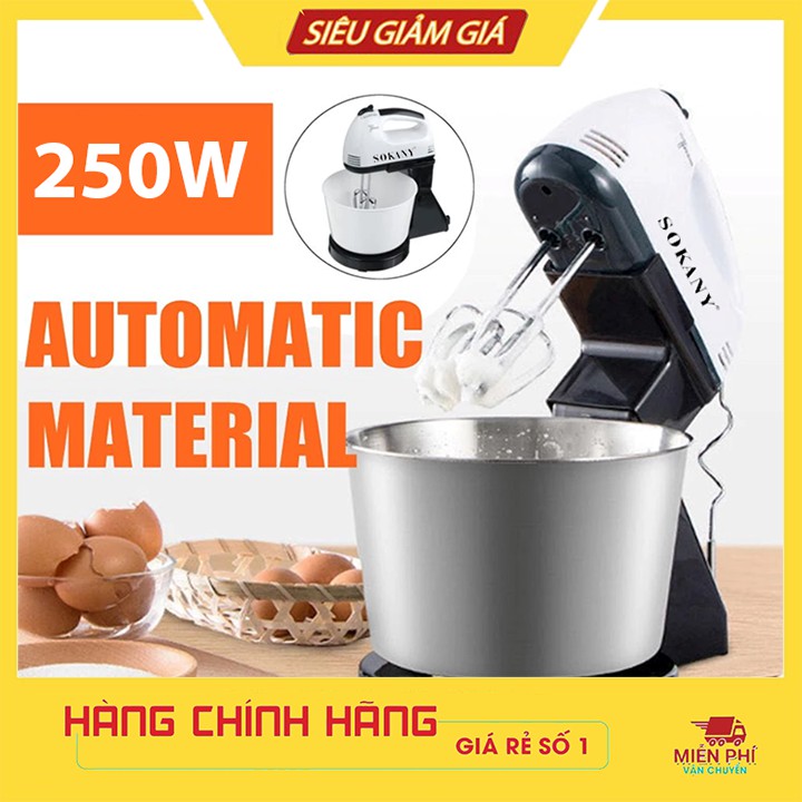 Máy nhào bột, đánh trứng đa năng có cối trộn rảnh tay Chính Hãng SOKANY 250W