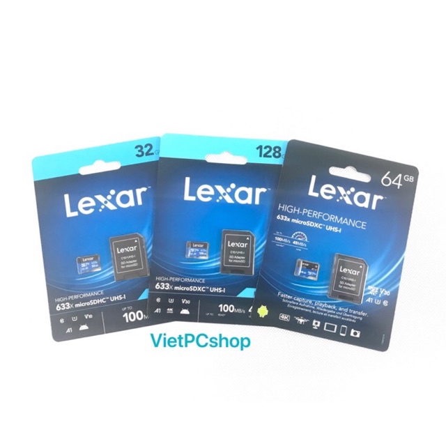 Thẻ nhớ MicroSD Lexar 32GB 64GB 128GB 256GB UHS-I 633x 100Mbs video 4k cho Camera, Máy ảnh, Điện thoại, Cam hành trình