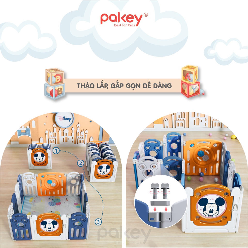 Quây Cũi Nhựa Gấp Gọn PAKEY Màu Hồng +TẶNG Thảm + Bóng + Giỏ, Quây Nhựa Cho Bé Gái Cực Chắc Chắn Cao 60cm