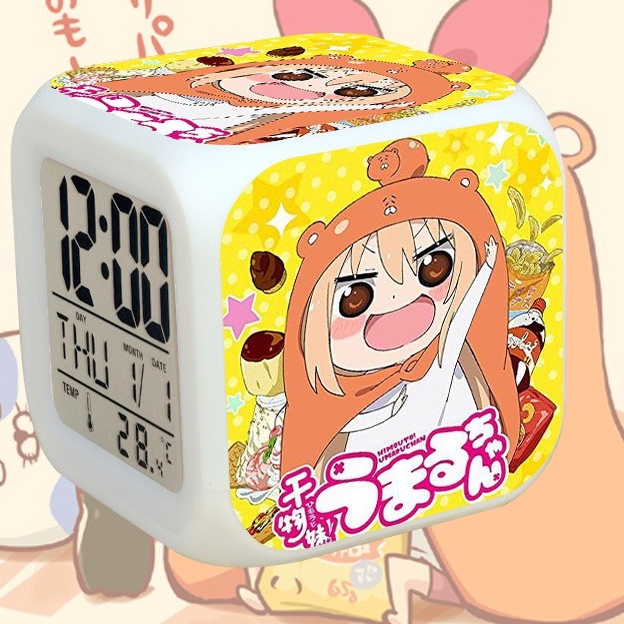 (nhiều mẫu) Đồng hồ báo thức để bàn IN HÌNH Umaru-chan Cô em gái 2 mặt anime chibi tiện lợi đèn LED đổi màu