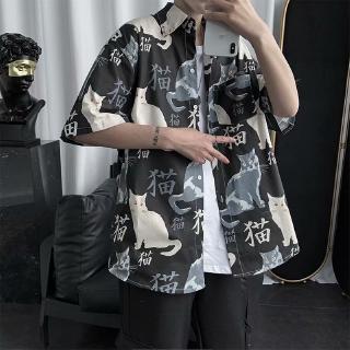 Real shot spot summer urban trend all-match loose casual fashion personality printing design casual short-sleeved shirt